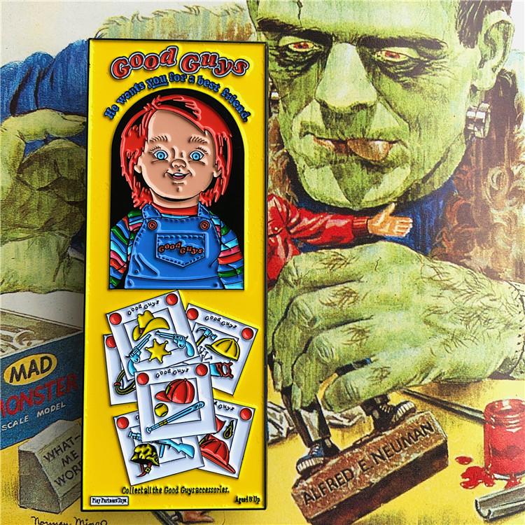 

Pins, Brooches Good Guys Chucky Prop Box Enamel Pin Child's Play Doll Horror Movie Fans The Brooch Classic Badge