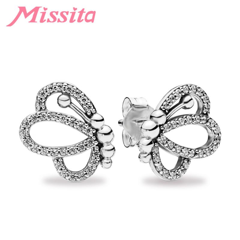 

Stud MISSITA Fashion Butterfly Dream Exquisite Earrings For Women Silver Color Jewelry Wedding Anniversary Gift, Golden;silver