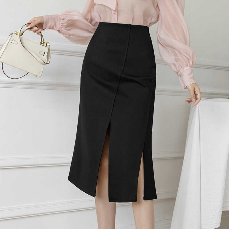 

Korean Fashion Skirts Natural Waisted Long Woman Summer Asymmetric Knee-Length Sexy Women Clothing for Female 210604, Khaki