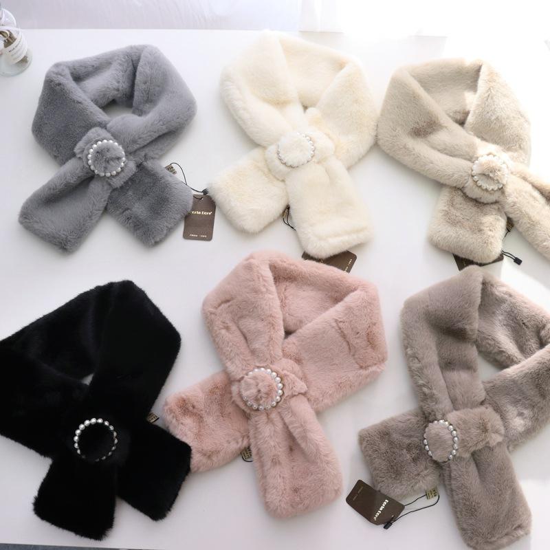 

Scarves 2021 Cute Women Scarf Female Winter Warm Pearl Ring Collar Students