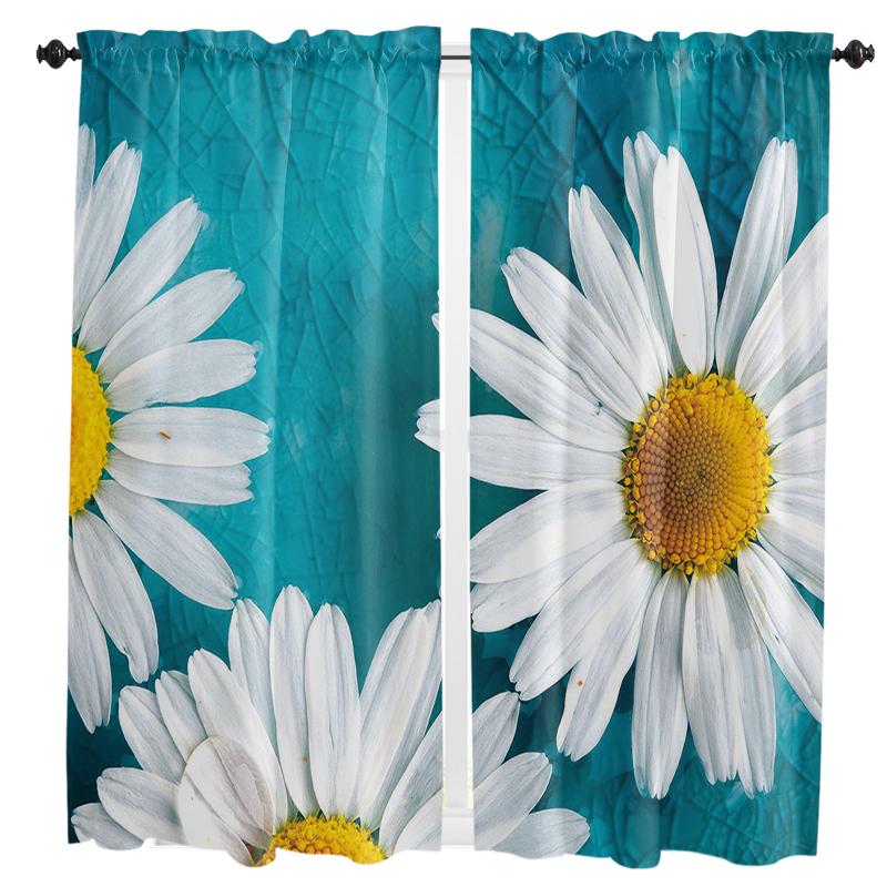 

Curtain & Drapes White Daisy Flower For Living Room Kids Bedroom Kitchen Window Curtains Home Essentials Interior