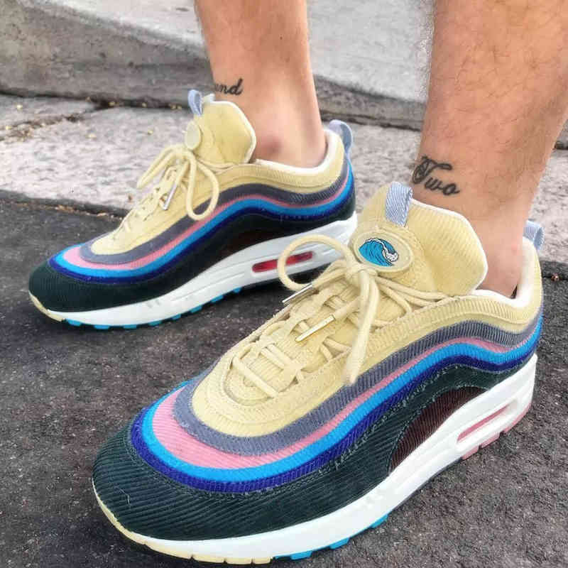 

New 97 Sean Wotherspoon 97/1 Mens Running Shoes Top 97s Women Vivid Sulfur Multi Yellow Blue Hybrid Sports Sneakers With Box 36-45, 1 97/1 sean wotherspoon
