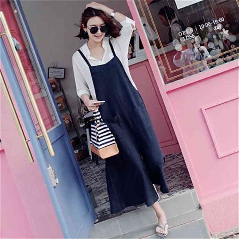 

8093 Pregnant women's back trousers, summer wide-legged nine cents pants, maternity dress 210721, Navy blue