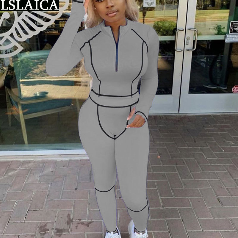 

Two Piece Outfits for Women Long Sleeve Zipper Crop Top Pants Female 2 Peice Sets Casual Skinny Sportswear Conjuntos De Mujer 210520, Brown