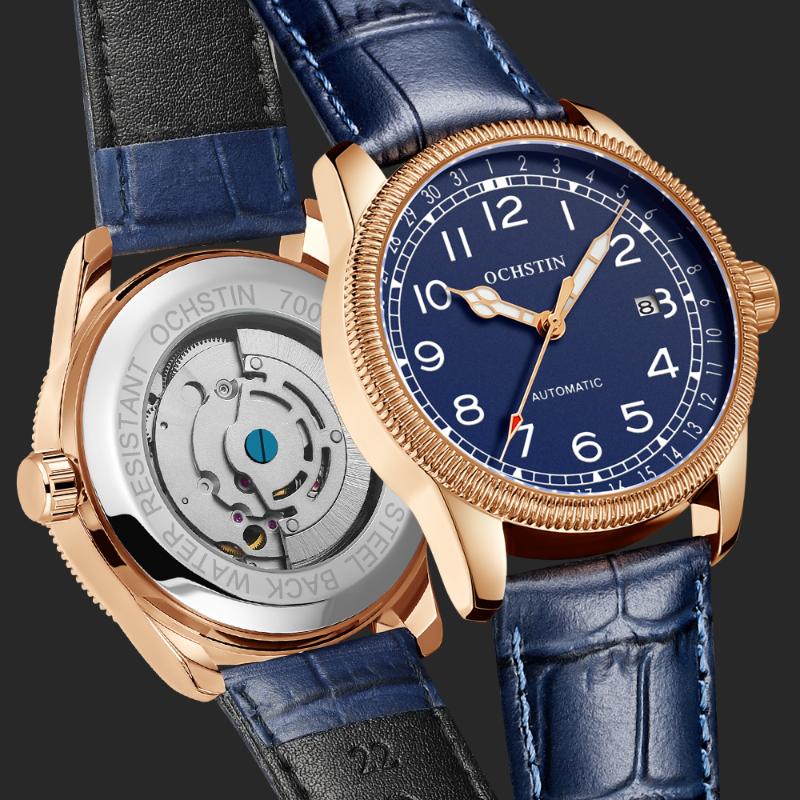

Wristwatches OCHSTIN Watches For Men Automatic Men's Mechanical Wrist Retro Mens Wristwatch Man Luminous Hands Luxury Watch Bussiness 2021, Blue
