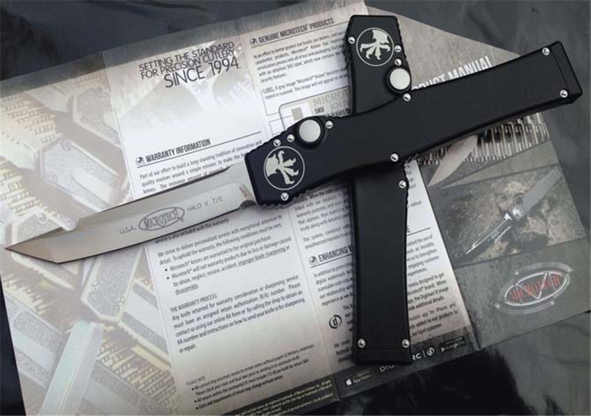 

Microtech Halo V 5 KNIFE T/E 150-10 Troodon Scarab Satin Point Smooth Action Knives Tactical A07 Survival Knifes With Kydex Sheath