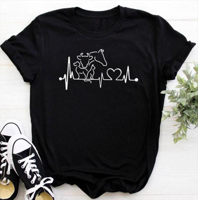 

horse heartbeat print men t shirts short sleeve o neck loosemen ladies fashion clothes camisetas mujer, White;black