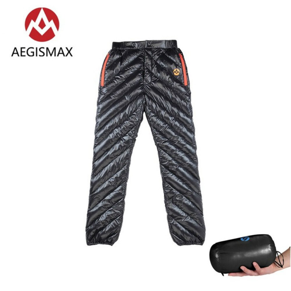 

AEGISMAX 95% White Goose Down Pants Unisex Ultralight Outdoor Travel Camping Hiking Backpacking Waterproof Winter Warm Trousers 800FP, Black