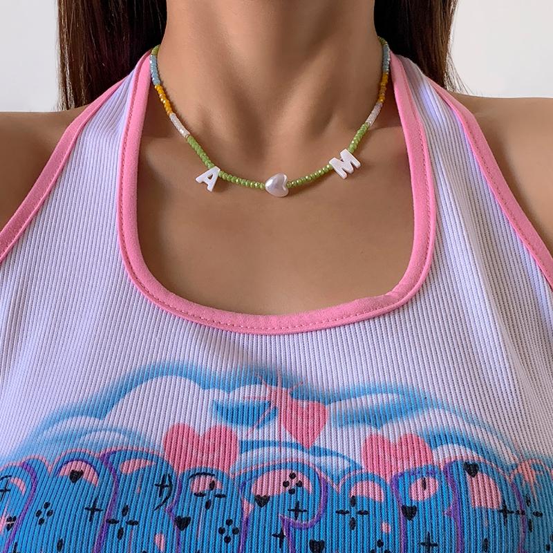 

Chokers SHIXIN Bohemia Colorful Crystal Beaded Necklaces For Women Y2K Korean Small Letter Heart Choker Fashion Jewelry