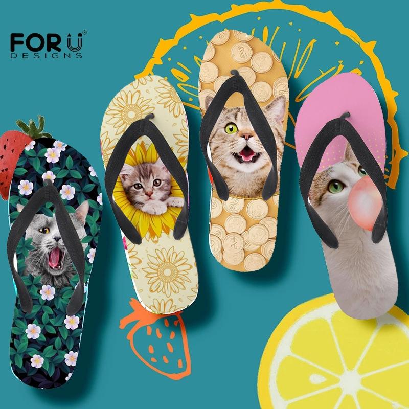 

Cute Cat Print Woman Sandals Slippers Non-slip Beach Shoes Fashion 2021 Summer Flats Ladies Flip Flops Bathroom Shoe, Black