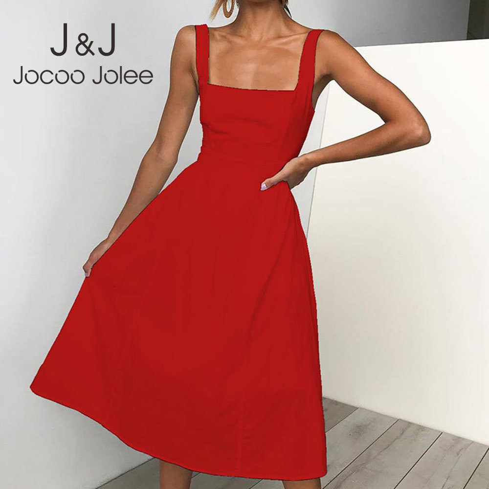 

Elegant Stretch Back High Waist A Line Dress Summer Casual Sleeveless Minimalist White Black Midi Dress Beach Party Sundress 210518