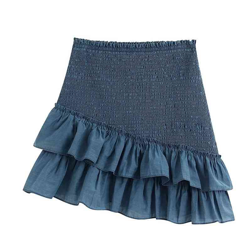 

Women Sweet Fashion Asymmetrical Casacding Mini Skirt Vintage Elastic Waist Skirts Girls Casual Faldas Mujer 210520, As picture