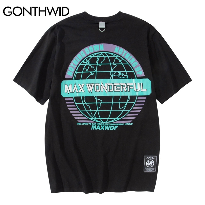 

Oversized Tshirts Hip Hop Streetwear Earth Print Short Sleeve Cotton T-Shirts Casual Harajuku Fashion Loose Tees Tops 210602, White