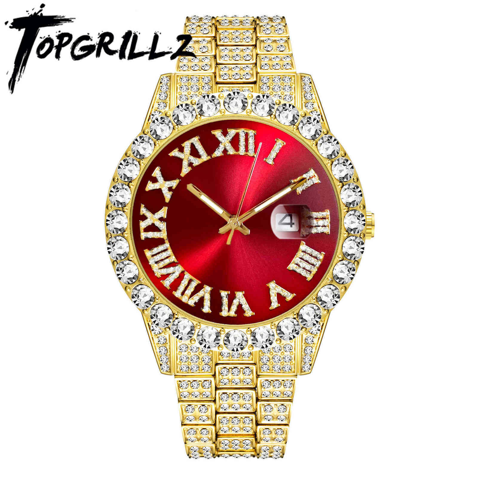 

TOPGRILLZ Watch High Quality Top Brand Luxury Diamond Bracelet Stainless Steel Quartz Wristwatch Business Clock 210616, Bicolor and blue