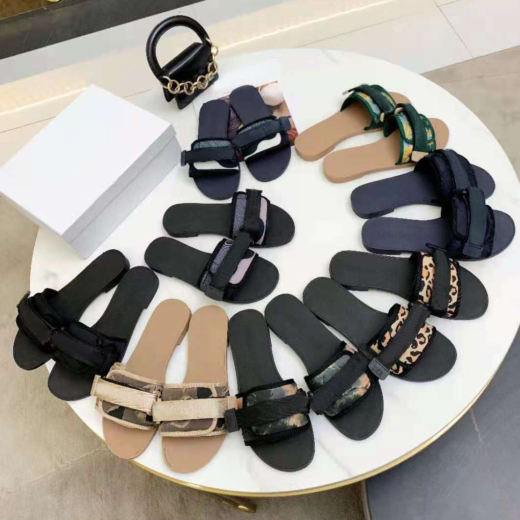 

Designer Nude Camouflage Slippers Nylon Adjustable Strap Sandals Revolution Slides Rubber Sole Sandal Summer Women Slipper With Box