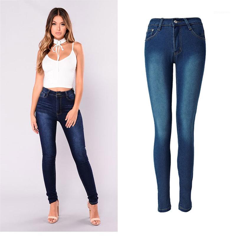 

High Waist Women Jeans Slim Elastic Plus Size Stretch Skinny Pencil Pant Women, Blue