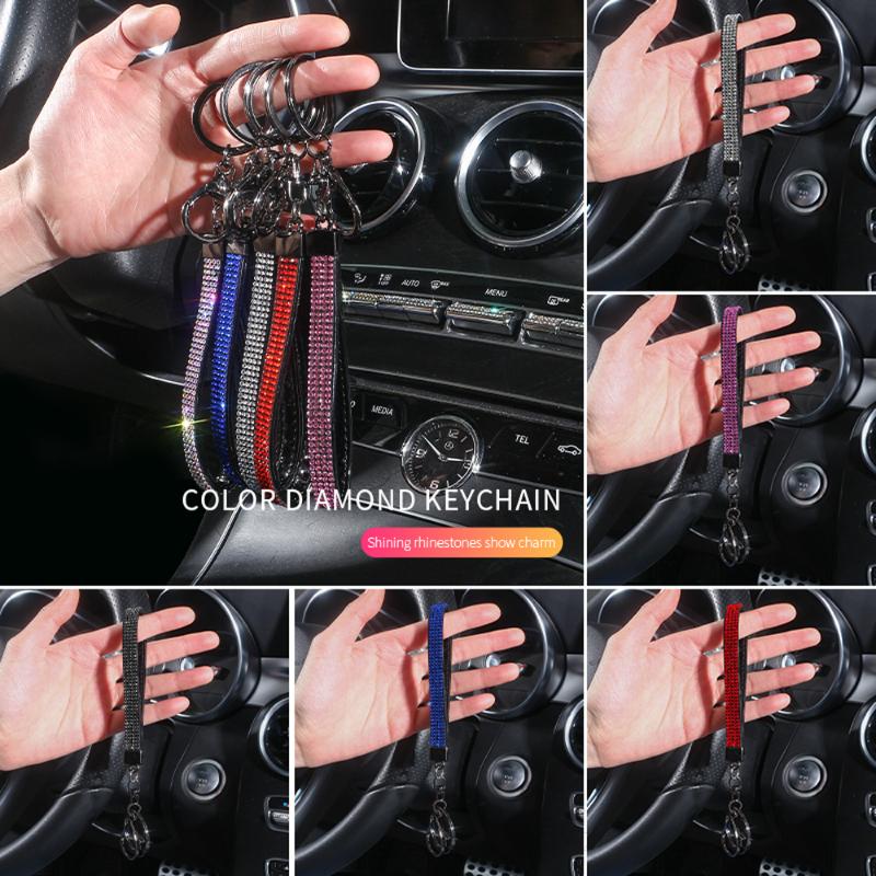 

Keychains 1PCS Luxury Keychain Lanyard Crystal Rhinestone Mobile Phone Neck Strap Key Holder Bling Car Accessories For Woman Wholesale