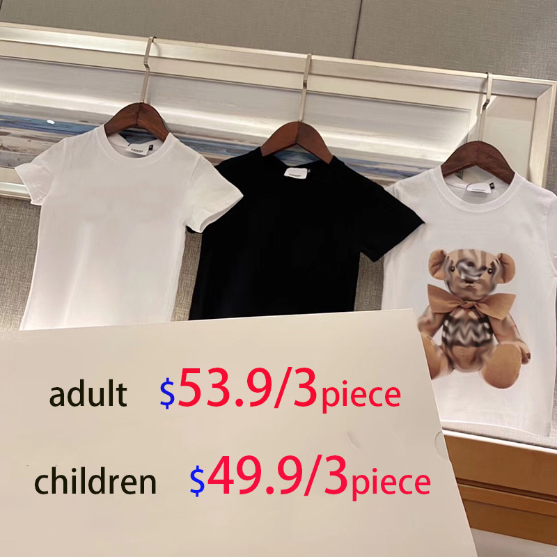 

2021 Pringting Tee Cotton Summer Street Skateboard Mens T-shirt Men Women Short Sleeves Casual Parents and children's wear Three pieces, White;black