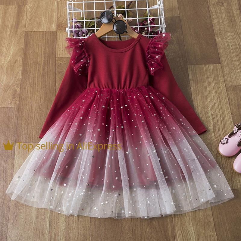 

Girl's Dresses Dress For Year 2022 Girls Lace Ruffles Tulle Pageant Gown Birthday Party Princess Wedding Children's Clothing, Ny