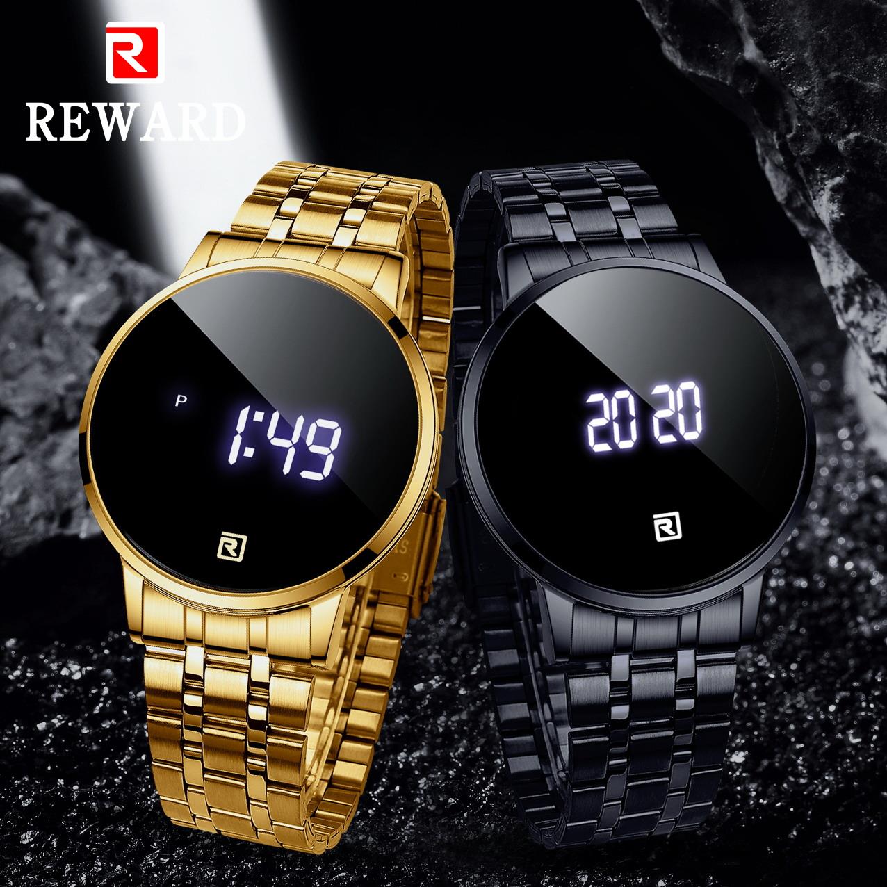 

Hot Reward Digital Couple Wristwatch Touch Screen Sport Waterproof Men Wrist Watch Simple Luxury Stainless Steel Watch for Mang, Black