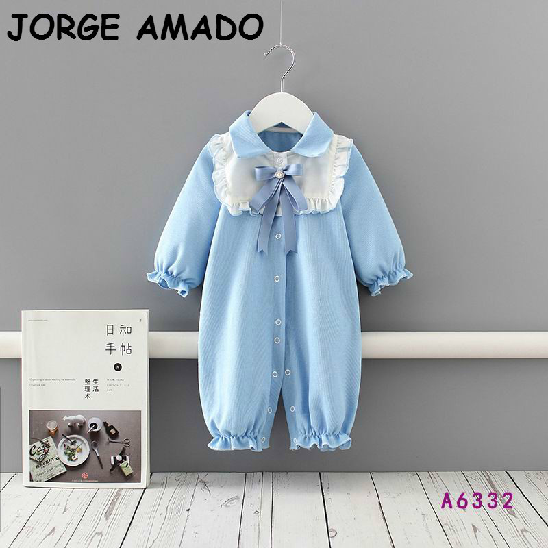 

Rompers Autumn Baby Romper Lace Collar Blue Long Sleeve Princess Overalls born Clothes 0-2Y E6332 W02U