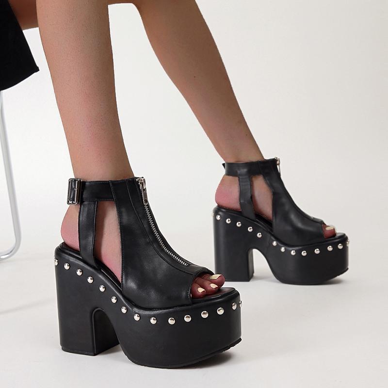 

Sandals Women's Summer Shoes Platform Heels Gladiator Women Ladies Demonia Woman Wedges High, Black