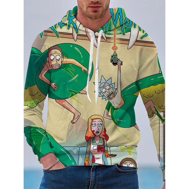 Cool anime pattern men 3D Printed Anime Rick Customized hoodie visual impact party top punk goth round neck high quality American sweater hoodie
