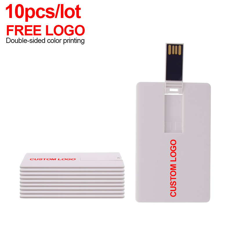 

10pcs/lot Free Custom logo USB 2.0 Flash Drives 4GB 16GB 32GB 64GB Credit Card Pendrive Business Gift Stick Credit Pen Drive
