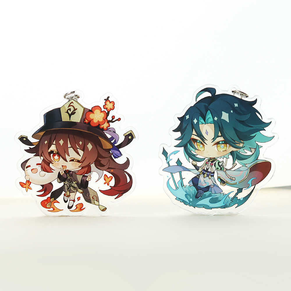 

Anime Genshin Impact Cosplay Chibi Hutao Xiao Ganyu Keychain Venti Albedo Cute Character Car Pendant Fans Collection Props Y0728, Silver
