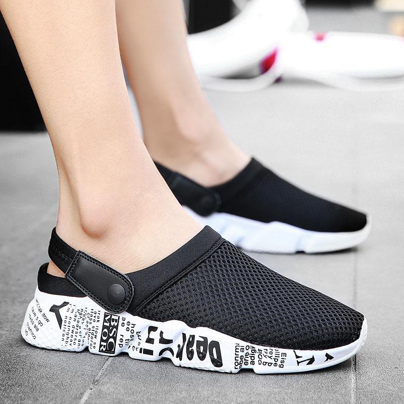 

Slippers Sooneeya Summer Graffiti Men Beach Shoes Mesh Casual Outdoor Flip Flops Platform Water Letter Footwear Sandalia, Black