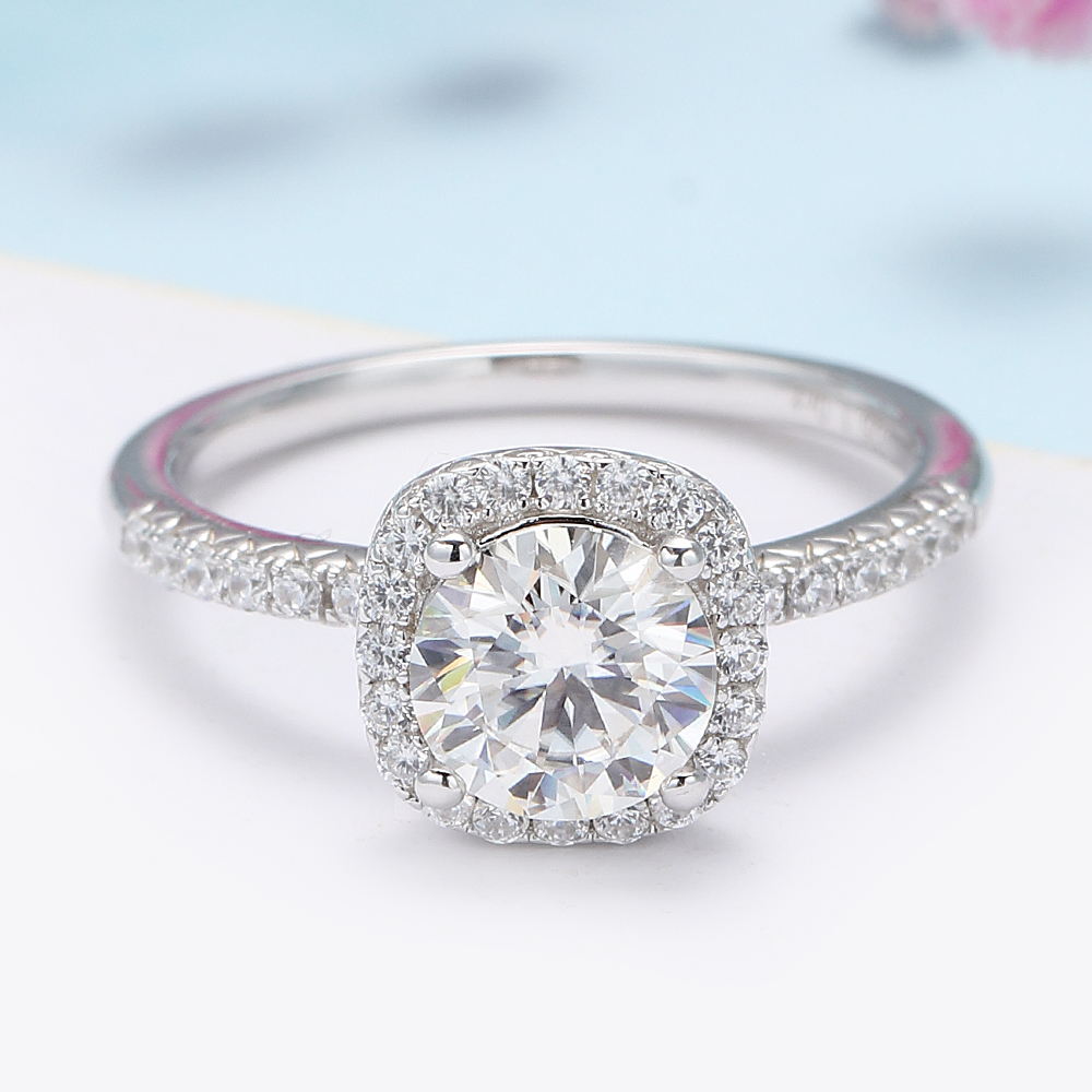 

Certificated 100% Sterling Silver S925 Center 1ct Moissanite Halo Engagement Ring for Women Wedding Gift Anniversary