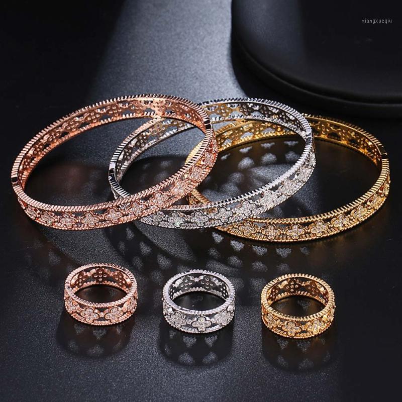 

Cluster Rings Lady's 3A Zircon Ring High Quality Classic Plant Flower Female Fashion Temperament Jewelry, Golden;silver