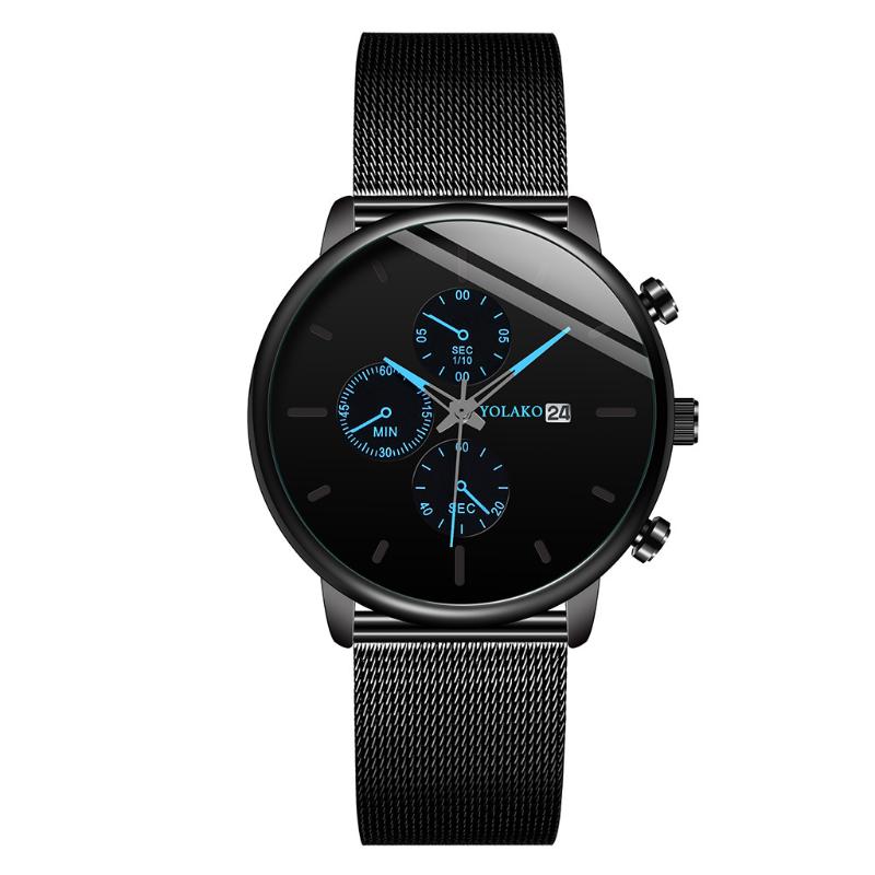 

Wristwatches Fashion 3 Sub Decoration Dials Men Casual Quartz Watch Stainless Steel Band Calendar Analog Wrist Relogio Masculino, Black
