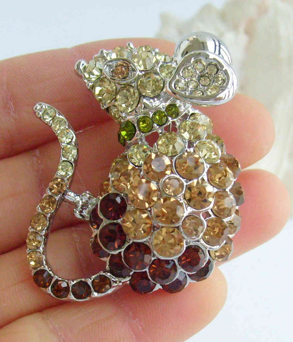 

Lovely Mouse Rat Animal Brooch Pin Pendant Brown Rhinestone Crystal EE03276C5