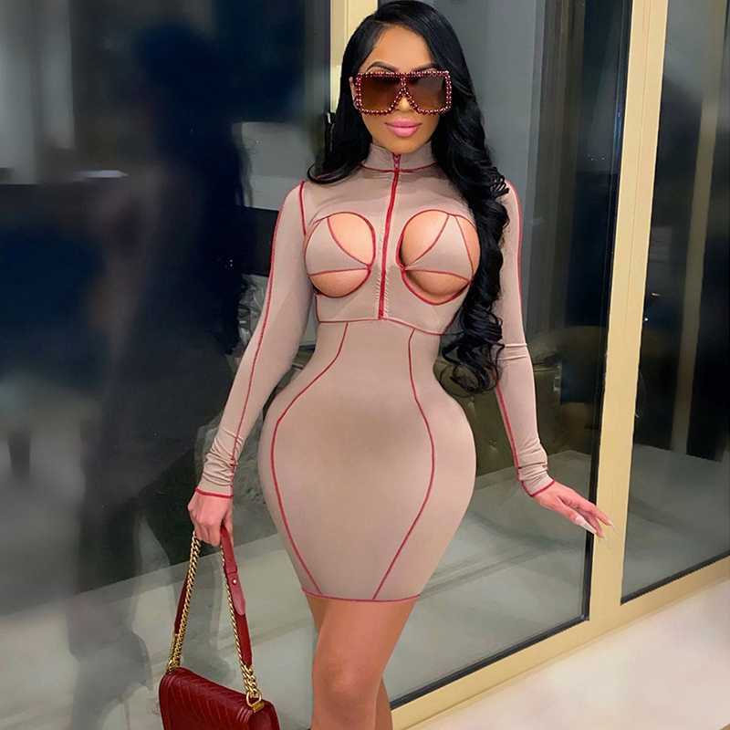 Women&#039;s Jumpsuits & Rompers Sexy Bandage Party Dress Women Plus Size Long Sleeve Hollow Out Short Bodycon Mini Birthday Year Night-image-704418921