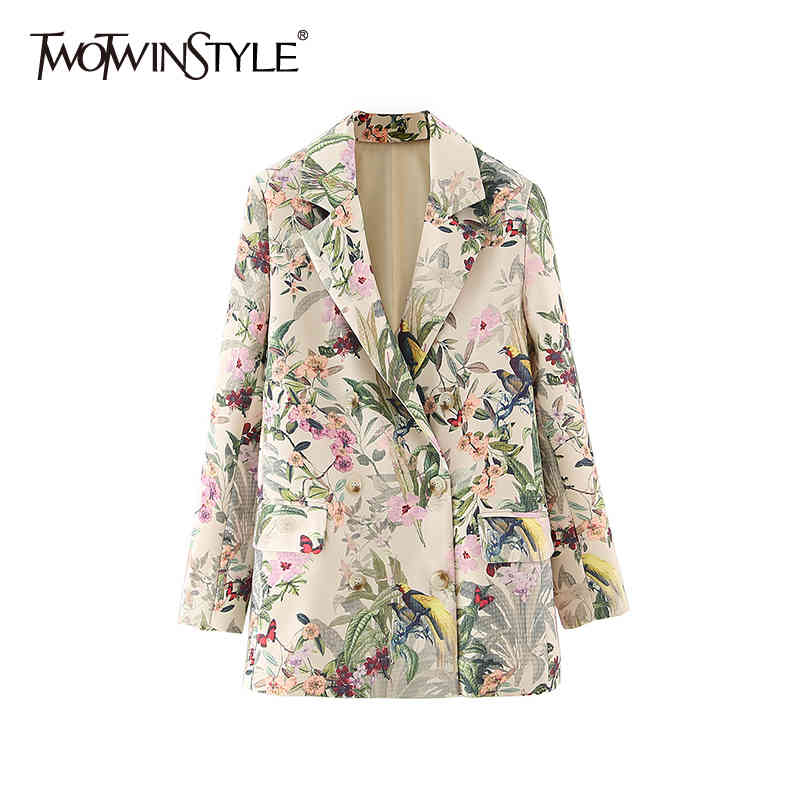 

Casual Print Blazer For Women Notched Long Sleeve Double Breasted Straight Korean Blazers Females Spring Style 210524, Aspicture