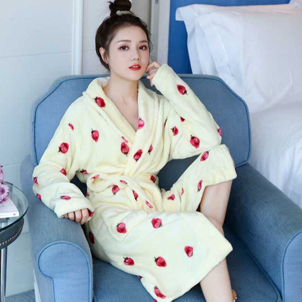 

Nightgown autumn and winter style thickened bathrobe flannel female lovely warm coral velvet pajamas