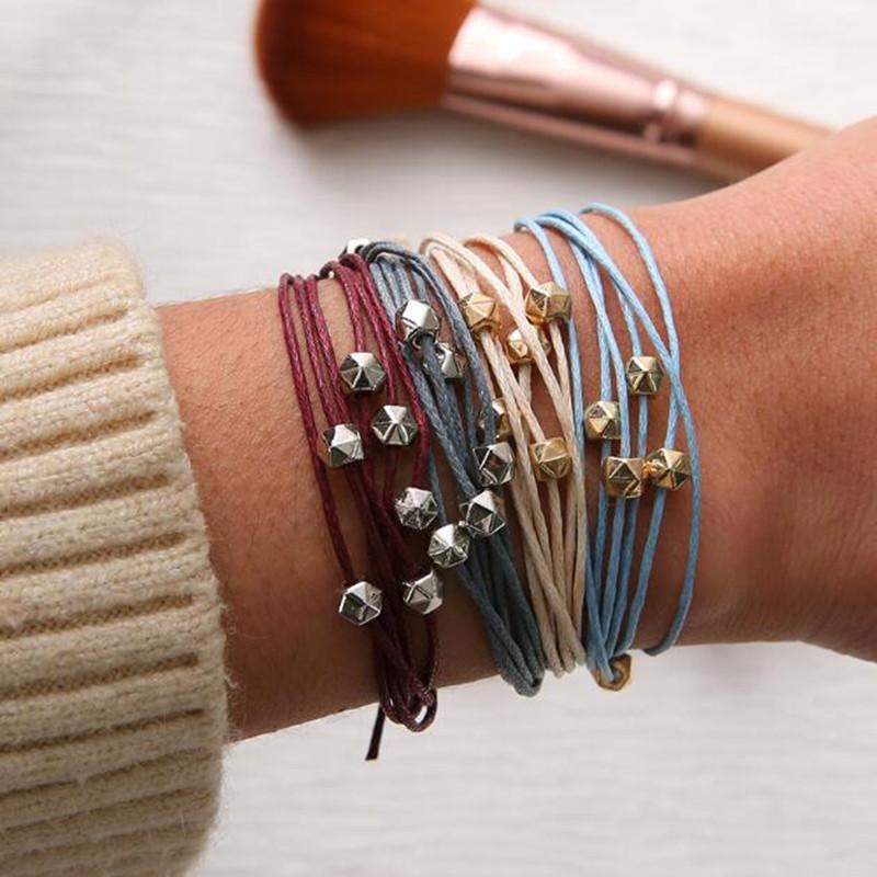 Charm Bracelets DIEZI One Set Retro Wrap Sport Bracelet Sets For Women Men Fashion 4 Colors Mixed Rope Chain Bangles Jewelry-image-711176143
