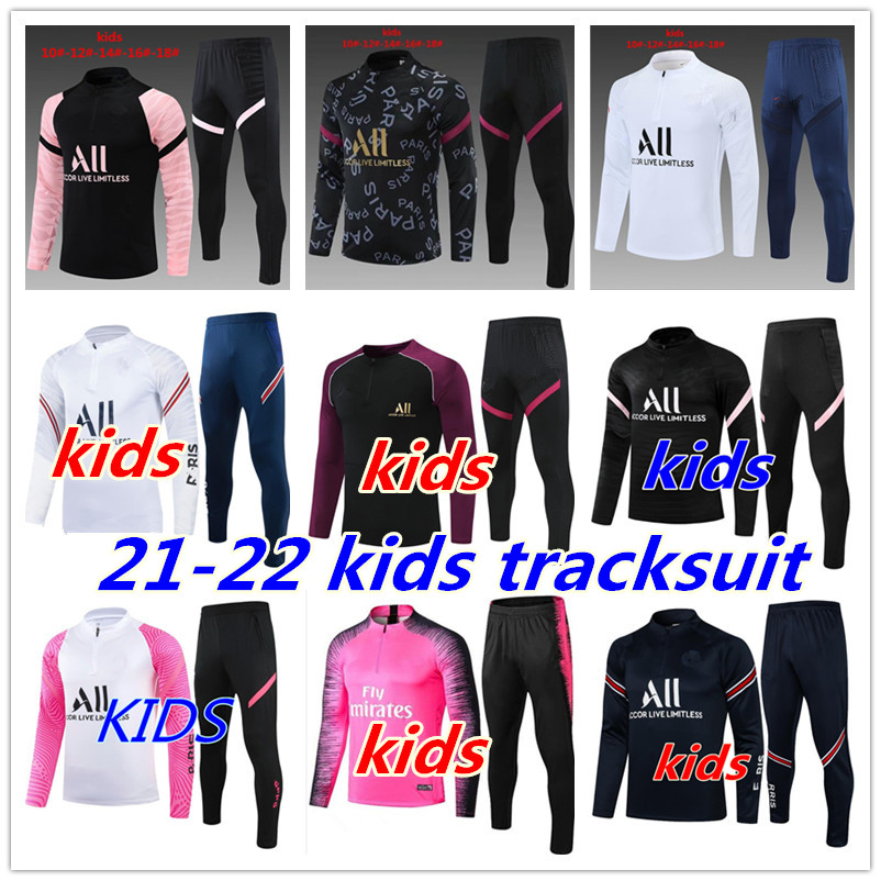 

2021 kids paris soccer tracksuit jacket 20 21 chandal futbol AOUAR Maillot de football child training suit, Black