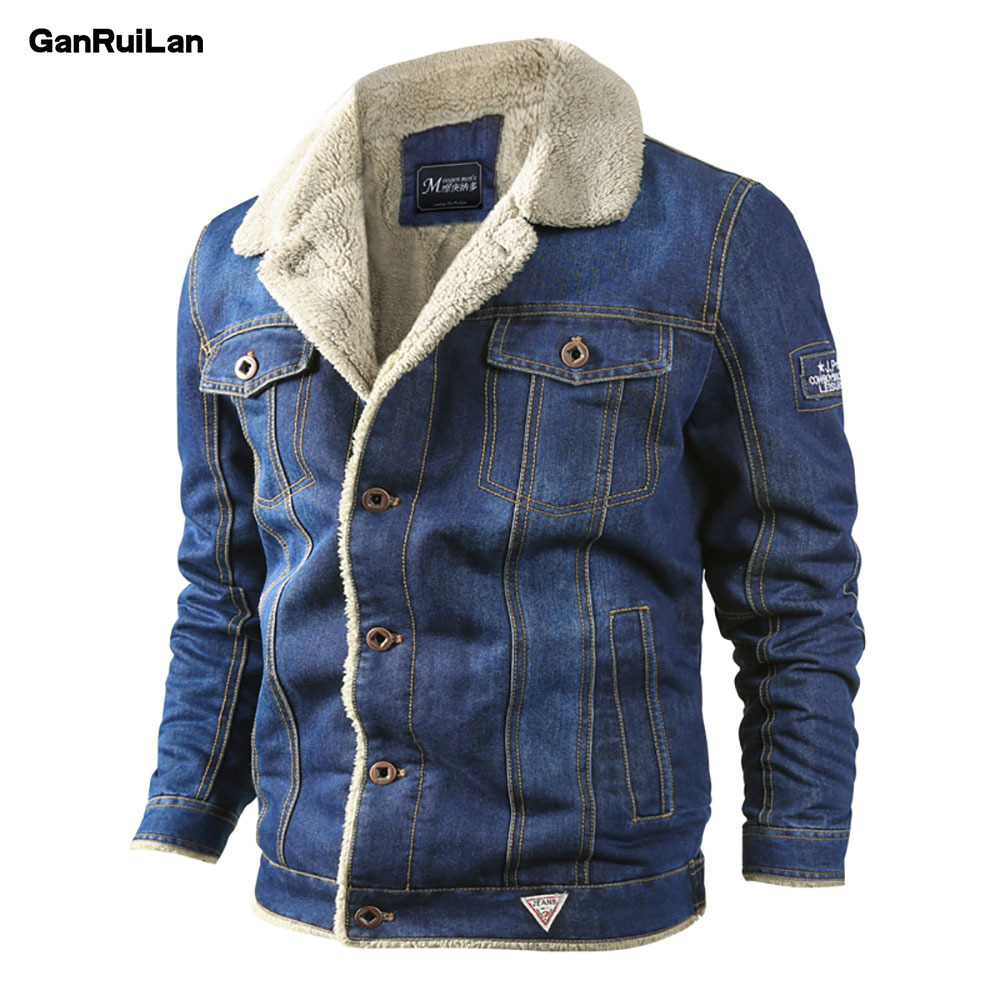 

Fleece Denim Jacket Mens Winter Casual Warm Bomber Jackets Men Jean Jacket Coat Outwear Male Cowboy Cotton Solid Streetwear 210518, Light blue color
