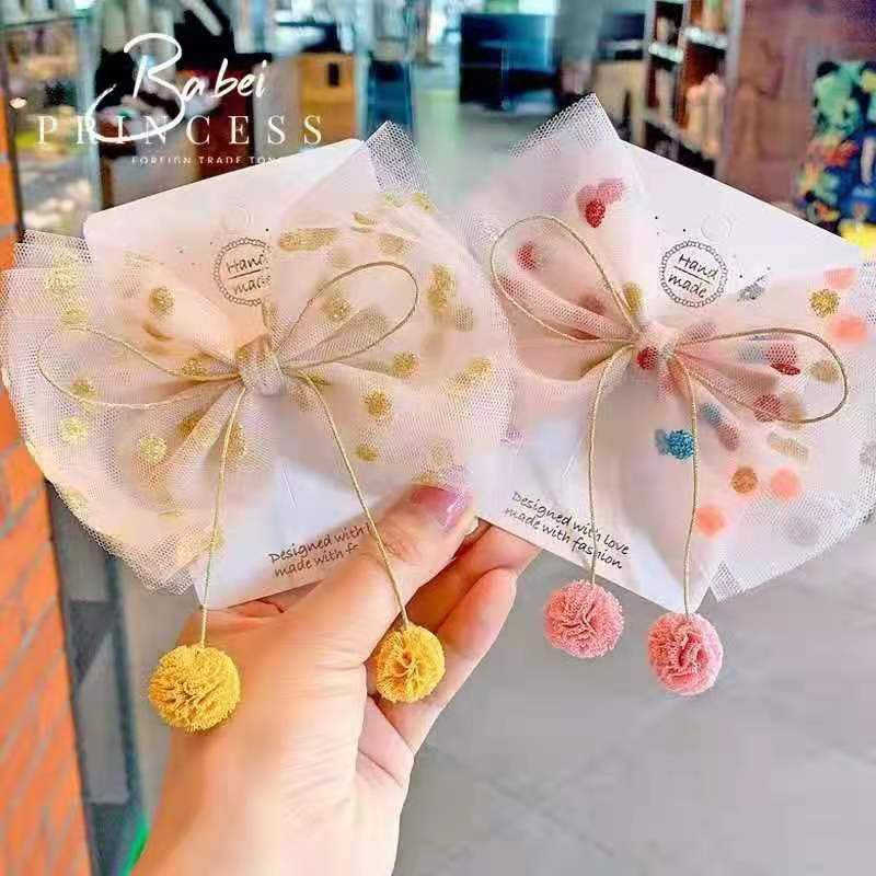 

Korean spring and summer new children's hair accessories seven color dots light up pink yarn big bow hairpin girls headdress, 1# pink