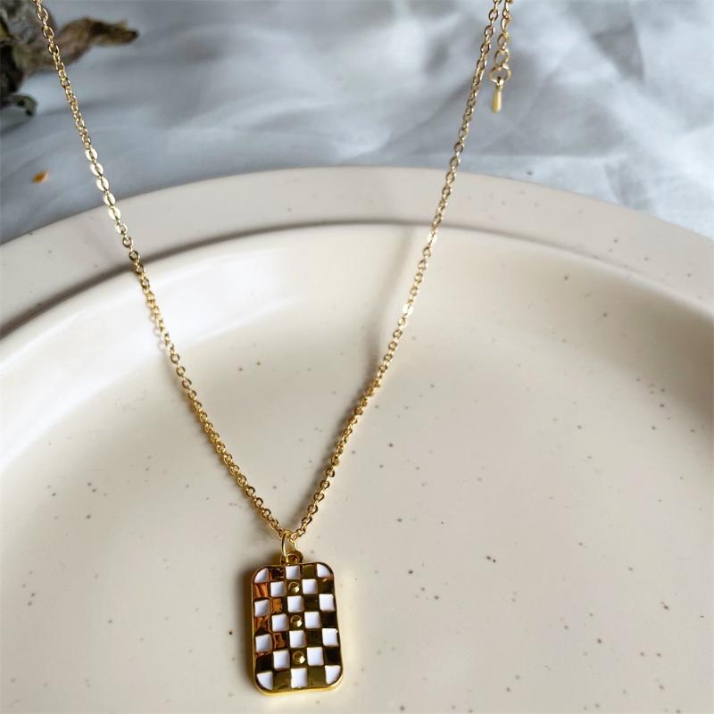 

Pendant Necklaces Checkerboard Necklace For Women Girls Checkered Choker Neck Fashion Body Jewelry Party Birthday Gifts, Silver