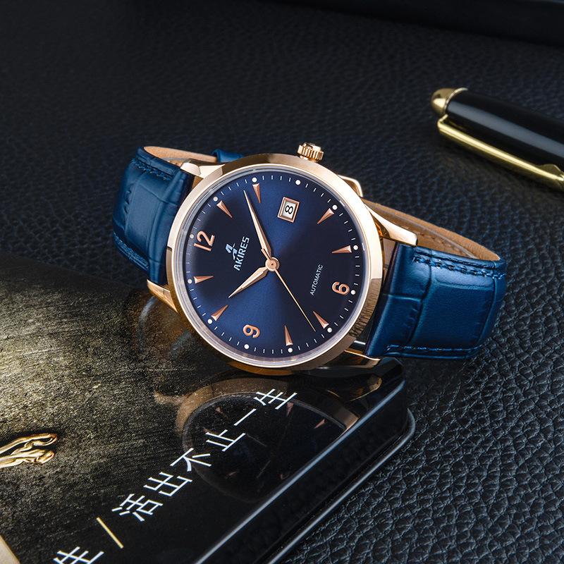 

Wristwatches Men's Watch Cow Leather Strap Waterproof Simple Ultra-Thin Forsining Automatic Mechanical MIYOTA 9015