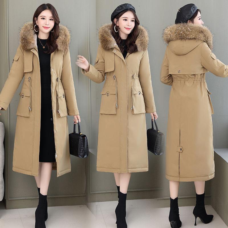 

Women's Down & Parkas cotton-padded coat mid-length winter latest Korean style loose thick overknee casual jacket P9XC, Black