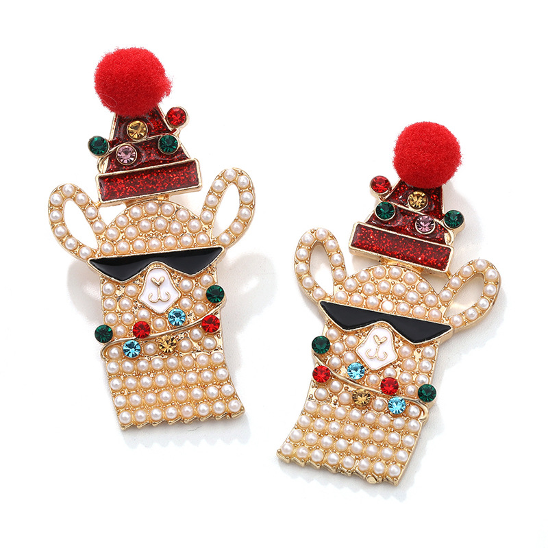 

Christmas Funny Designer Stud Earrings Personalized HandMade Alloy Cartoon Character Diamond winding Earring Party Holiday Childlike Ear Jewelry Gifts