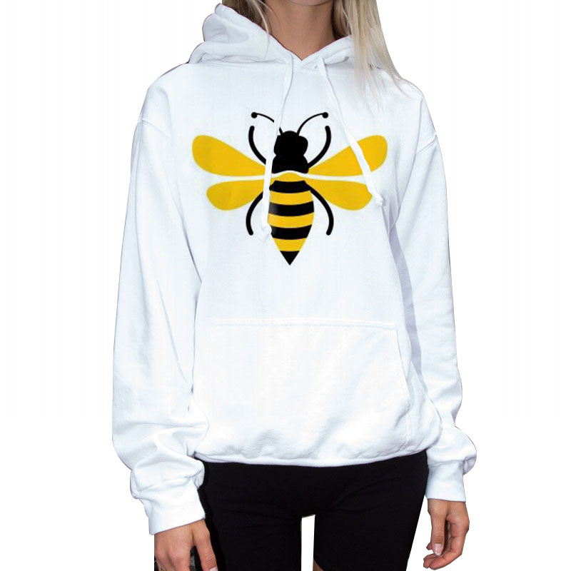 

Autumn and winter hoodie women's plus size cute bee printing loose and comfortable casual long sleeves, Black