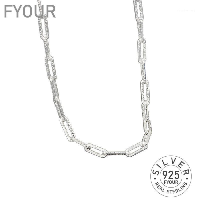 

Chains Fyour Women's Fashion Jewelry High Quality 925 Sterling Silver Circle Chain Hollow Retro Simple Pendant Fine Necklace LC066