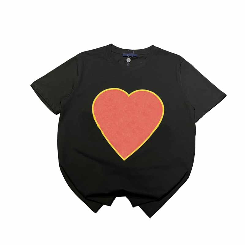 

Summer Womens T-shirt Heart Embroidery Embossed Letter L Cotton Top Women Short-sleeved Loose All-match Round Neck Pullover unisex Same Trend, Black