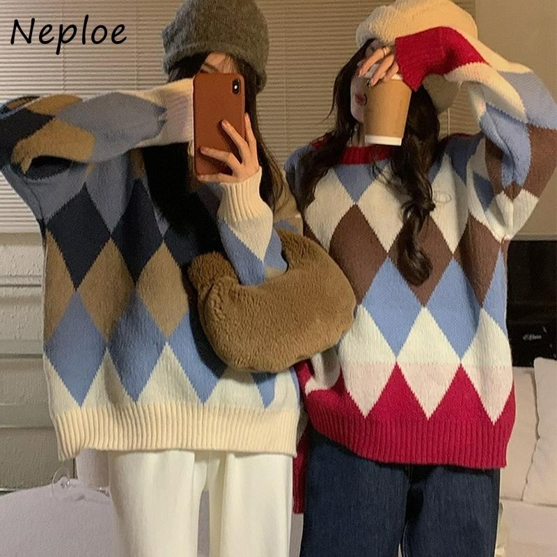 

Women's Sweaters Neploe Autumn Winter Christmas Women Long Sleeve Loose Knitting Crewneck Sweater Casual Style Pullover Jumper Mujer, White;black