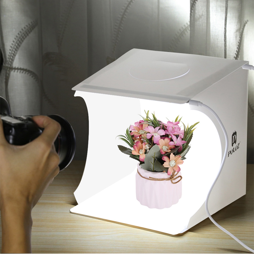 

Mini Foldable Studio 20*20cm Diffuse Soft Box with 2x20 LED Lights and 6pcs Color Backdrops Photography